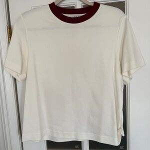 COS Clean Cut Tee (off white  and Burgundy) - Short Sleeve Tee